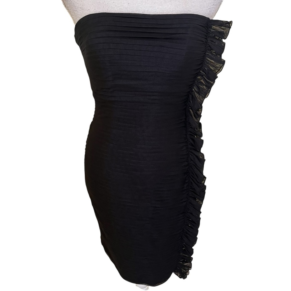 Calvin Klein Black Strapless Sheath Dress Pleated Net Overlay Ruffle Detail 4